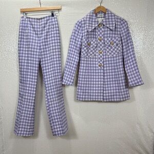 Vintage 70s Jacklin New York Lavender Gingham Pant Suit Set ILGWU Union size 8